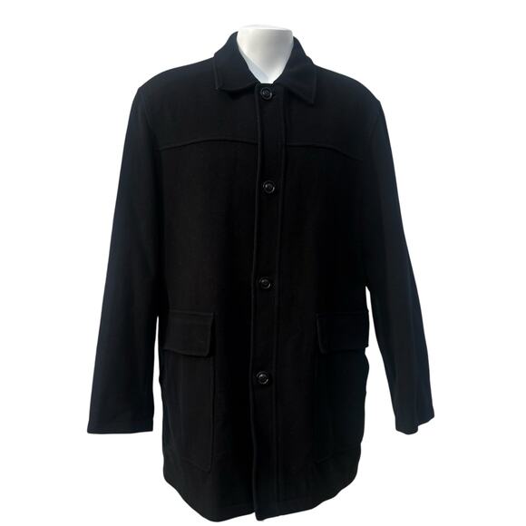 Cole Haan Coat Sz XL Black Wool Cashmere Blend Leather Zip Mid Length Preppy - Picture 3 of 16